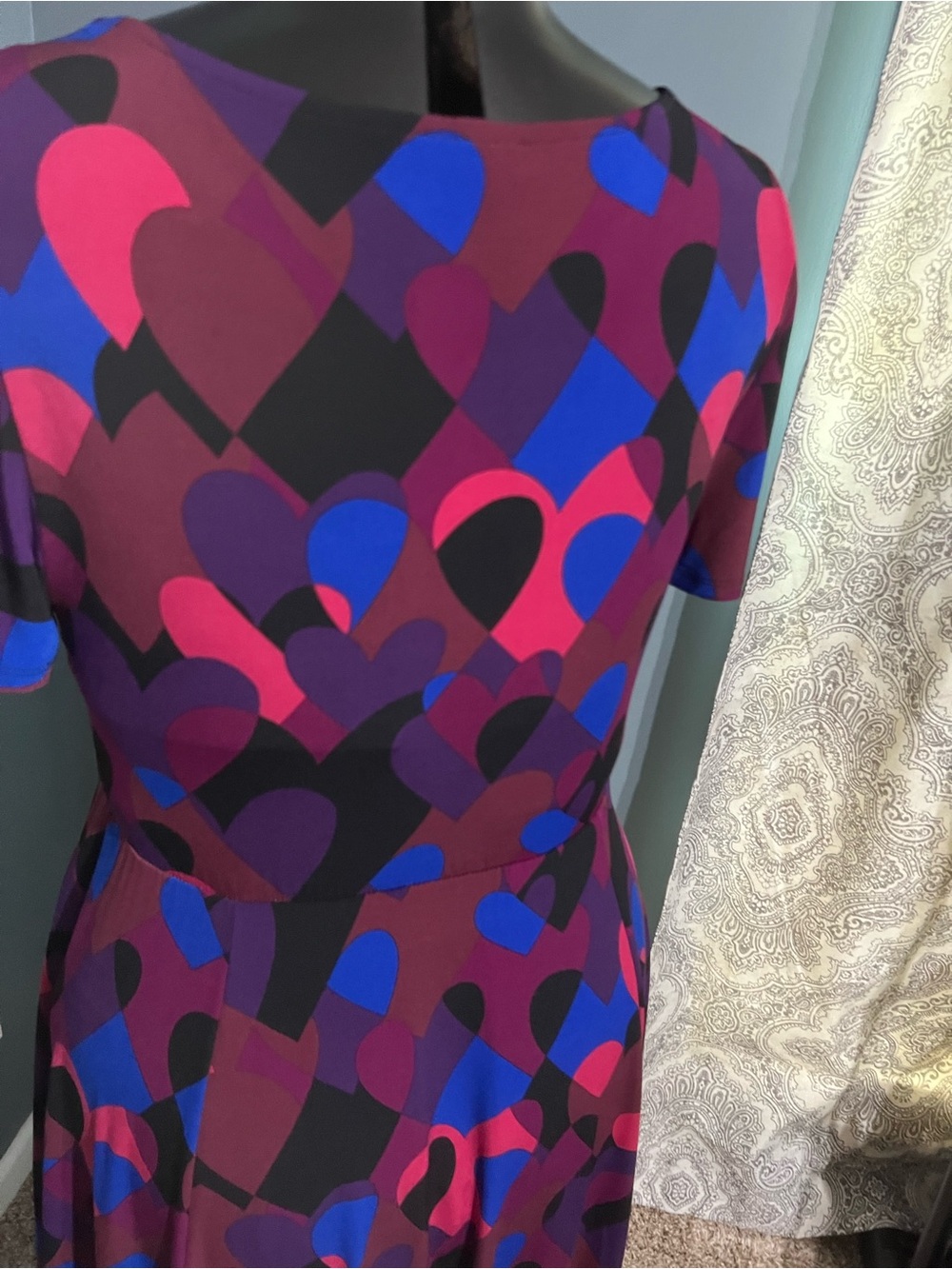 Vibrant Multi-Color Heart Pattern A-Line Dress - Picture 9 of 13